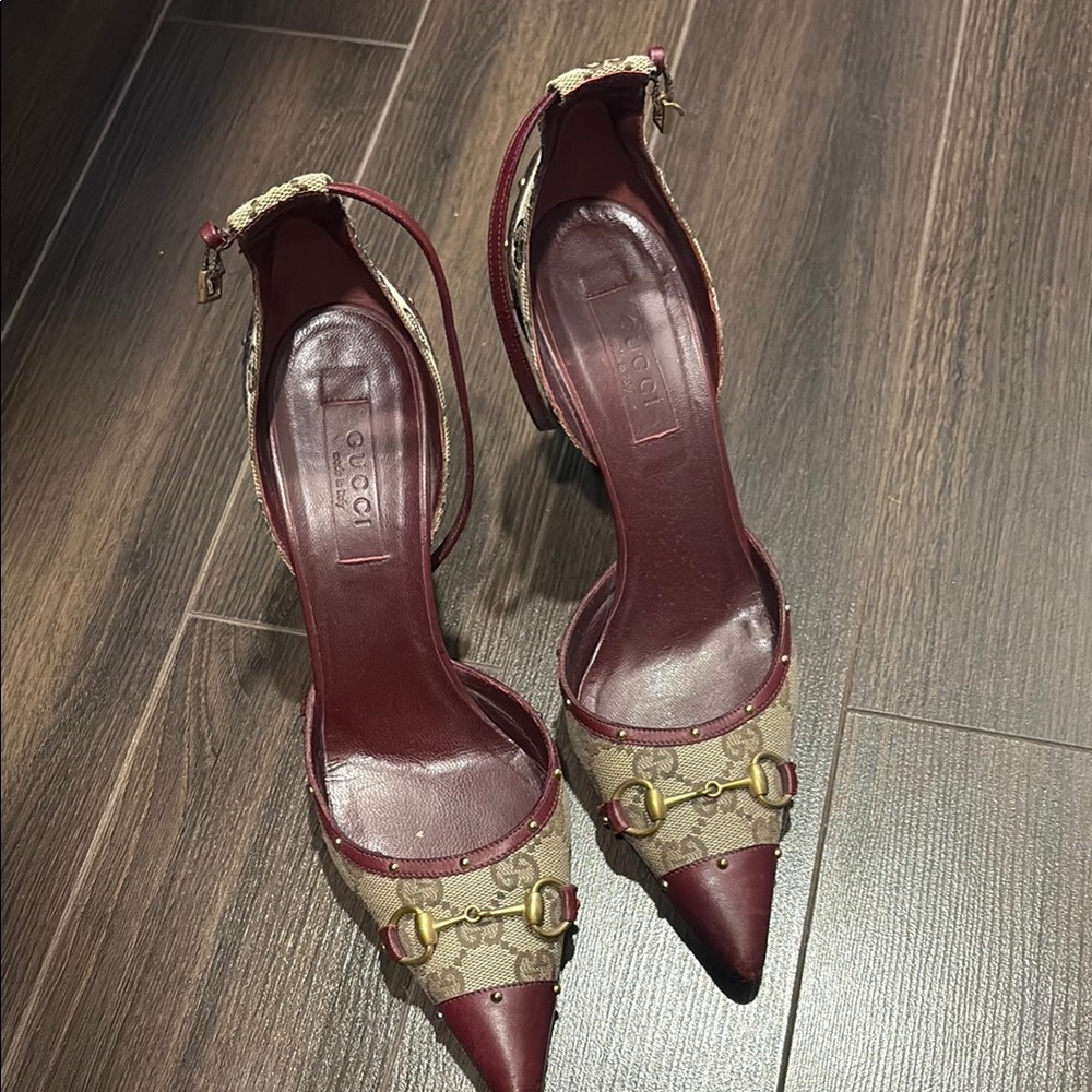 Gucci Brown and Tan Stiletto Heels with Ankle Strap
